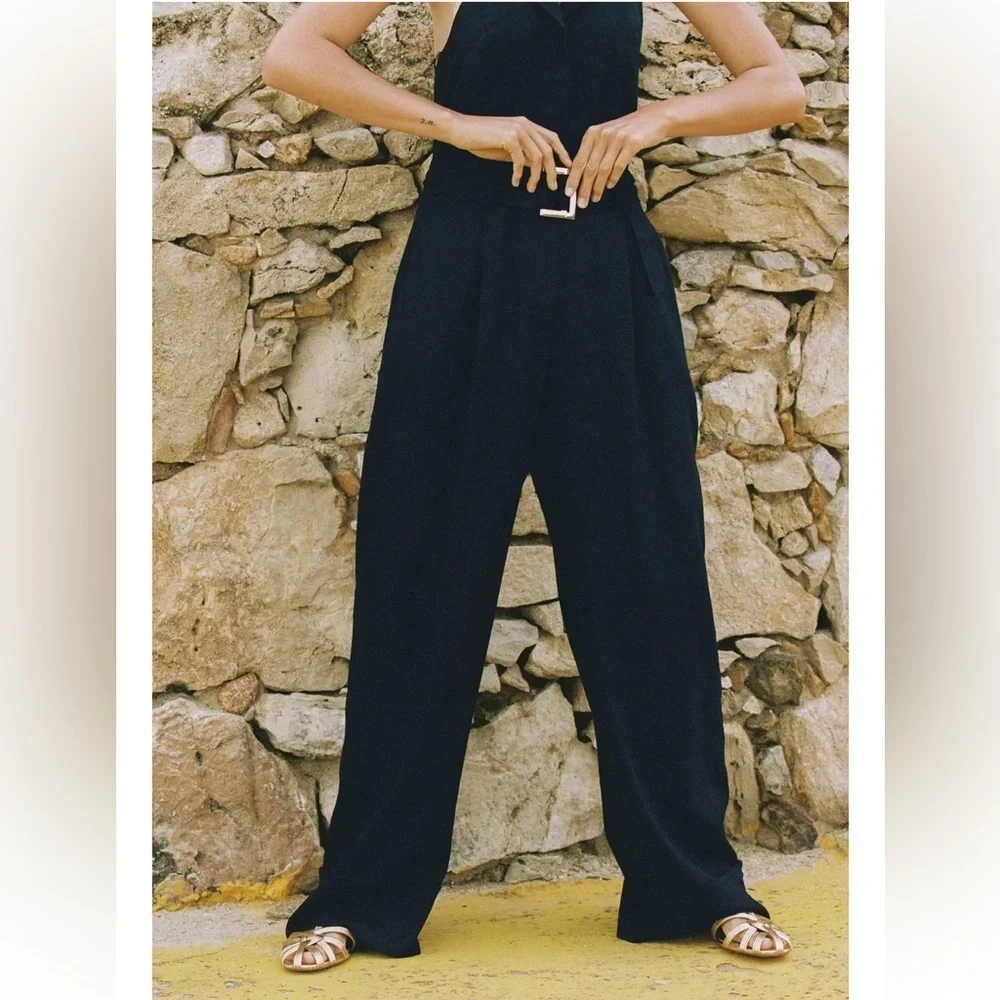 Zara Halter Belted Linen Jumpsuit